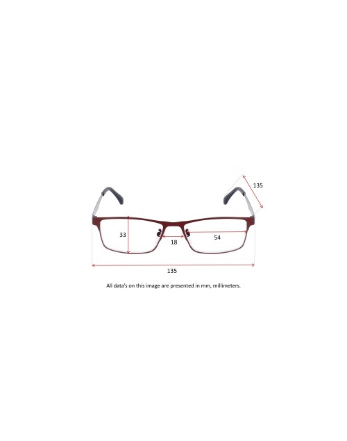 RED METAL - Metallic reading glasses burgundy for women and men (ref: 7706)