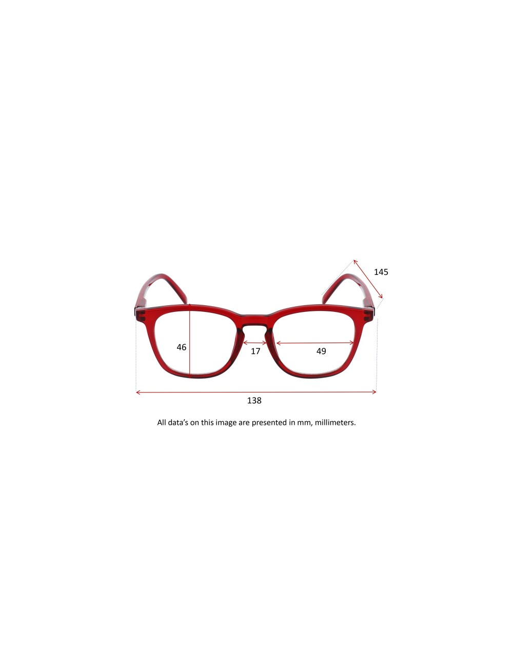 BURGUNDY - Reading glasses red transparent for man or woman